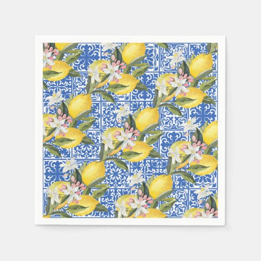 Serviette En Papier Carrelage Mariage Douche Citrons & Bleu Méditerran (Devant)