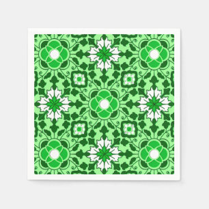 Serviette En Papier Carrelage marocain floral, émeraude et vert citron