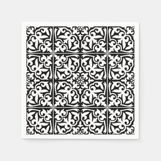 Serviette En Papier Carrelage marocain - noir avec arrière - plan blan (Devant)