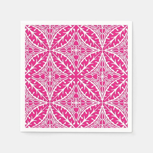 Serviette En Papier Carrelage marocain - rose fuchsia et blanc (Devant)