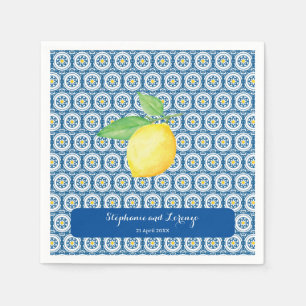 Serviette En Papier Carrelage méditerranéen Aquarelle Mariage citron
