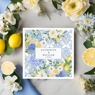 Serviette En Papier Carrelage méditerranéen citron bleu et jaune fleur