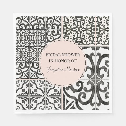 Serviette En Papier Carrelage noir et blanc Motif Sud-ouest rose pâle (Devant)