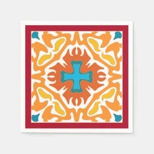 Serviette En Papier Carrelage orange vif avec accents bleus