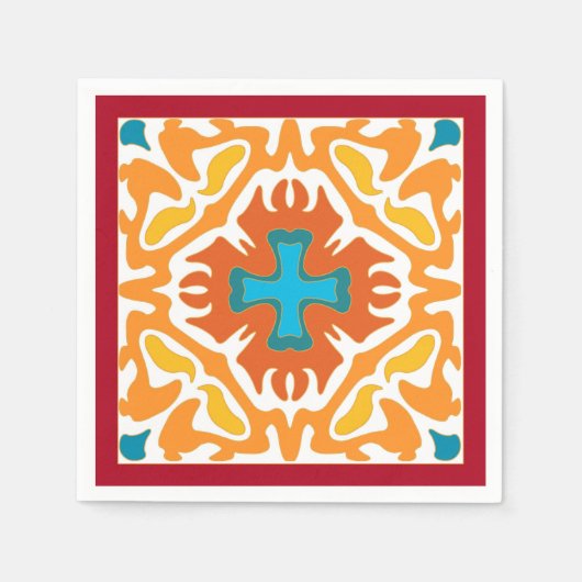 Serviette En Papier Carrelage orange vif avec accents bleus (Devant)