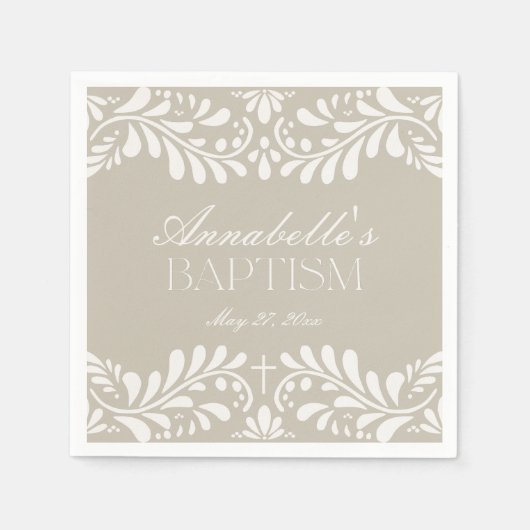 Serviette En Papier Carrelage Talavera beige Espagne Fiesta Baptême (Devant)