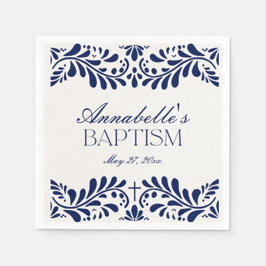 Serviette En Papier Carrelage Talavera bleu Espagne Fiesta Baptême (Devant)