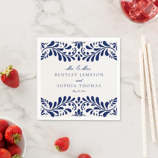 Serviette En Papier Carrelage Talavera bleu style espagnol Mariage Fie (En situation)