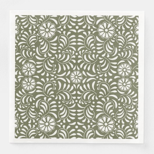 Serviette En Papier Carrelage Talavera Vert Style Fiesta (Devant)