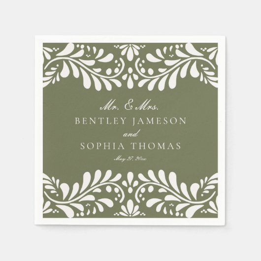 Serviette En Papier Carrelage Talavera Vert Style Mariage Fiesta (Devant)