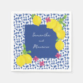 SERVIETTE EN PAPIER CARRELATS BLEUS DE CITRONS DE COULEUR D'EAU (Devant)