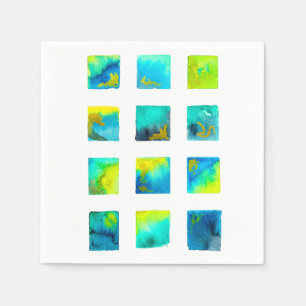 Serviette En Papier carrés bleus et verts à l'aquarelle