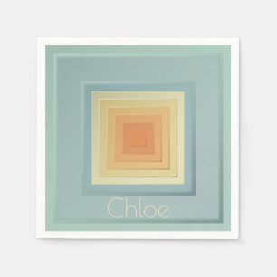 Serviette En Papier Carrés géométriques vintage (bleu clair et jaune)