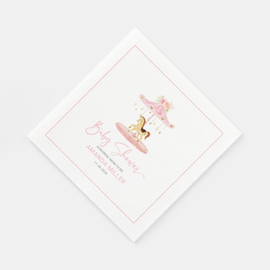 Serviette En Papier Carrousel de poney aux fleurs roses mignonnes (Coin)
