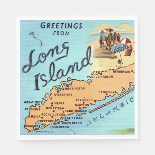 Serviette En Papier Carte ancienne de Long Island (Devant)