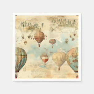 Serviette En Papier Carte antique en sépia de montgolfière
