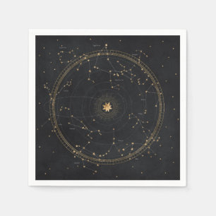 Serviette En Papier Carte astronomique des étoiles noires du zodiaque 