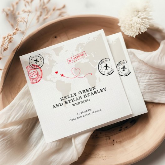 Serviette En Papier Carte Beige Destination Mariage