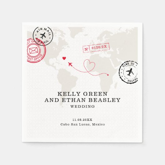 Serviette En Papier Carte Beige Destination Mariage (Devant)