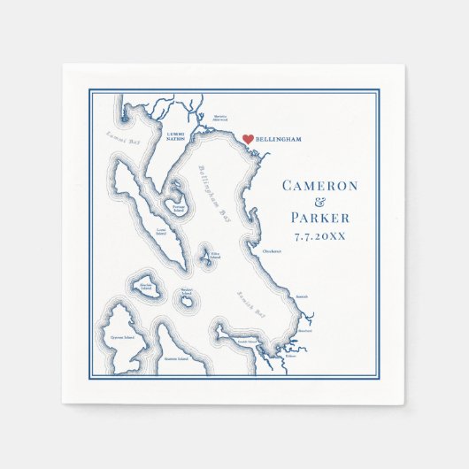Serviette En Papier Carte Bellingham Washington Mariage élégant (Devant)