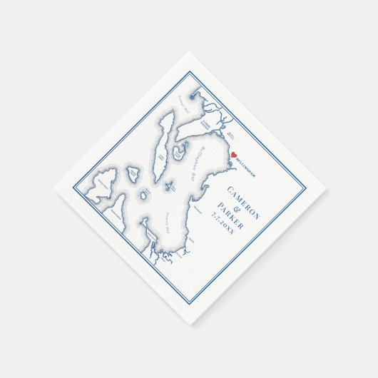 Serviette En Papier Carte Bellingham Washington Mariage élégant (Coin)