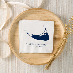 Serviette En Papier Carte bleue de la marine de l'île Nantucket Mariag