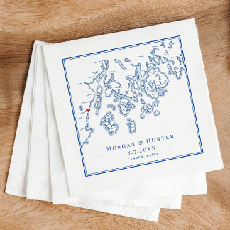 Serviette En Papier Carte Camden Maine Marine Mariage élégant