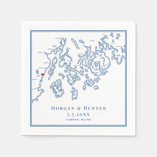 Serviette En Papier Carte Camden Maine Marine Mariage élégant (Devant)