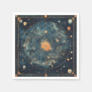 Serviette En Papier Carte céleste vintage avec Zodiaque et Planétaire