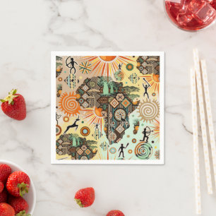 Serviette En Papier Carte d'Afrique motif décoratif éléments tribaux