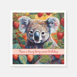 Serviette En Papier Carte d'anniversaire de la mignonne fraise Koala
