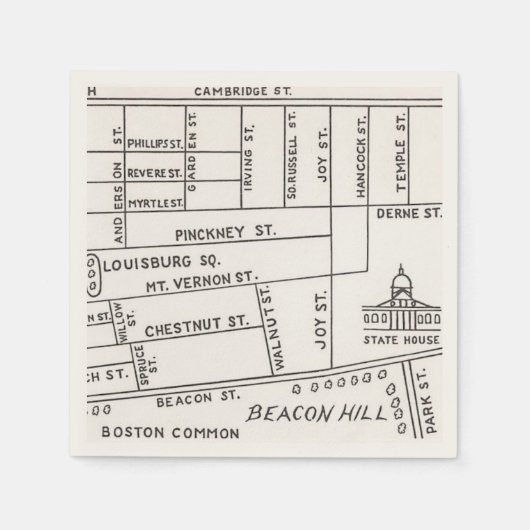 Serviette En Papier Carte de Boston de Beacon Hill (Devant)