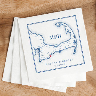 Serviette En Papier Carte de Cape Cod Élégant Mariage