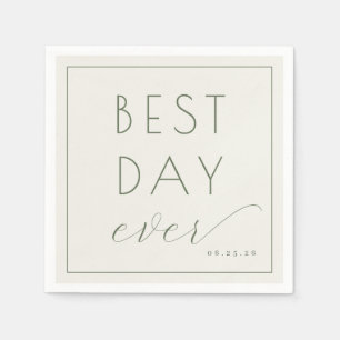 Serviette En Papier Carte de célébration typographique verte sage joye