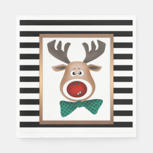 Serviette En Papier Carte de cerf de Noël rayé noir blanc célébrer