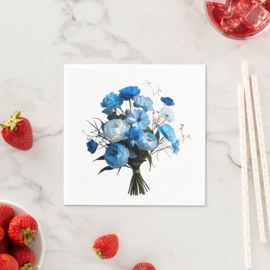 Serviette En Papier Carte de fleurs bleues et blanches (En situation)