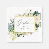 Serviette En Papier Carte de graduation florale Bleu de minuit (Devant)