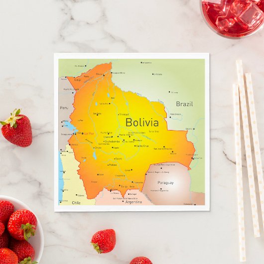 Serviette En Papier Carte de la Bolivie avec les villes et les frontiè