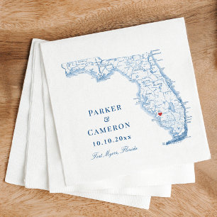 Serviette En Papier Carte de la Floride Fort Myers Mariage bleu marine