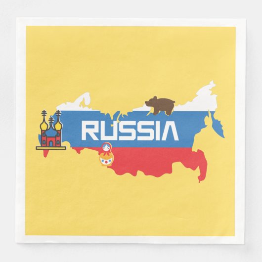 Serviette En Papier Carte de la Russie avec drapeau bleu et rouge blan (Devant)