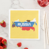 Serviette En Papier Carte de la Russie avec drapeau bleu et rouge blan (En situation)