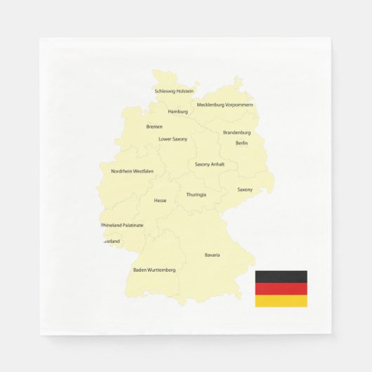 Serviette En Papier Carte de l'Allemagne avec les États et les capital (Devant)