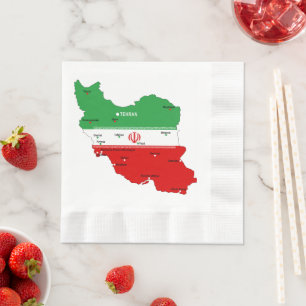 Serviette En Papier Carte de l'Iran avec drapeau et emblème