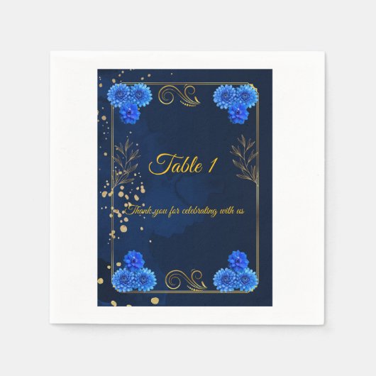 Serviette En Papier Carte de numéro de table de réception bleu marine (Devant)