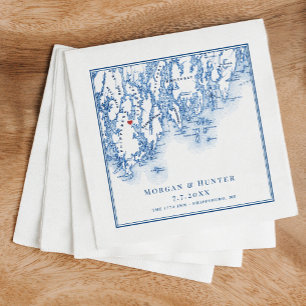 Serviette En Papier Carte de Phippsburg Maine Marine Mariage élégant