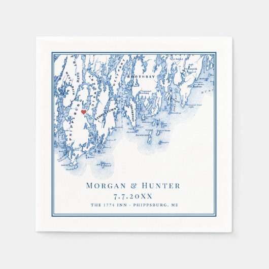 Serviette En Papier Carte de Phippsburg Maine Marine Mariage élégant (Devant)