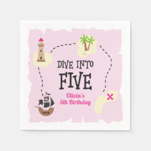 Serviette En Papier Carte de pirate plonge dans cinq Rose 5ème Anniver