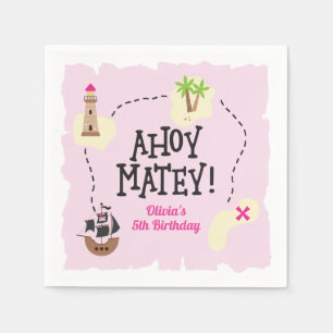 Serviette En Papier Carte de pirate rose Anniversaire
