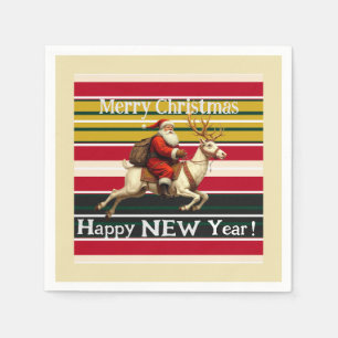 Serviette En Papier Carte de vacances pliée vintage Père Noël et renne