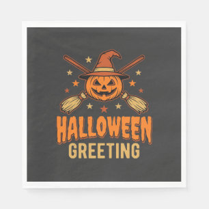 Serviette En Papier Carte de vœux Halloween Sorcière Citrouille Design